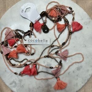 New‎ NWT Anthropologie Cocobelle Necklace Pink Coral Tassel Bead Boho Jewelry